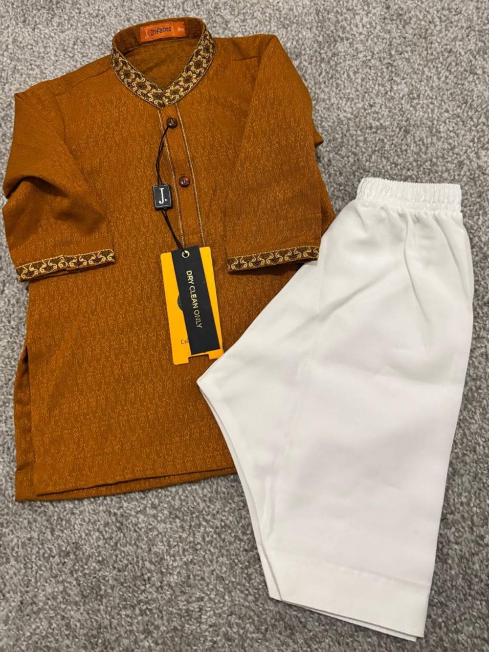 J. Infants Rust Brown Kameez with White Shalwar